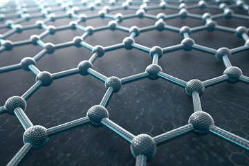 Close up 3d rendering of a graphene molecular structure with hexagonal lattice pattern