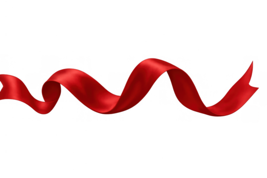 Red fluttering silk ribbon for celebration and decoration, creating a festive banner with transparent background - Powered by Adobe