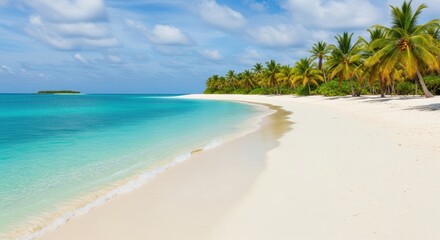 Pristine Tropical Beach Paradise with Turquoise Waters and Palm Trees, Ocean, Sea, Blue
