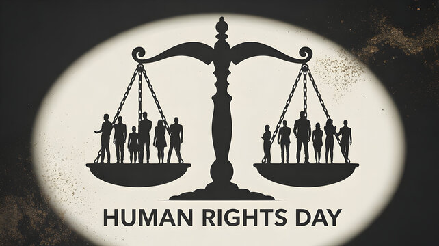 Promote equality and justice with this Human Rights Day design with balanced scales