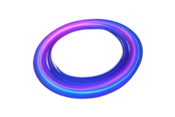 Abstract glowing neon ring creating dynamic light trail in vibrant purple and blue energy vortex on transparent background