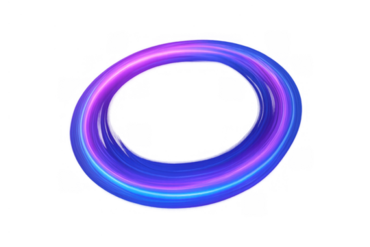 Abstract glowing neon ring creating dynamic light trail in vibrant purple and blue energy vortex on transparent background