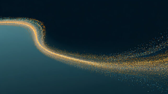 Teal gold diagonal particle flow abstract wave luminous trail glitter dust dark background cosmic motion dynamic curve elegant shimmer digital art modern vibe evokes wonder and calm
