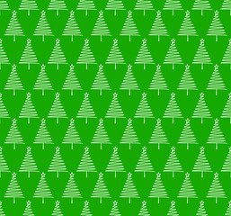 Seamless pattern with white abstract Christmas trees on a green background.