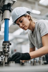 A dedicated worker operates machinery in a busy manufacturing facility.