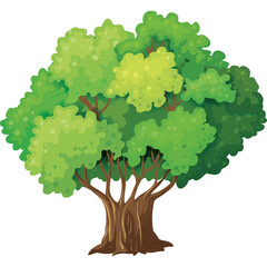 Vibrant Green Leafy Tree with Thick Brown Trunk and Transparent Background Ideal for Nature and Environmental Themes