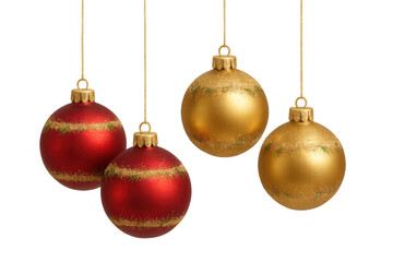 Hanging christmas tree ornaments creating festive holiday decoration on transparent background