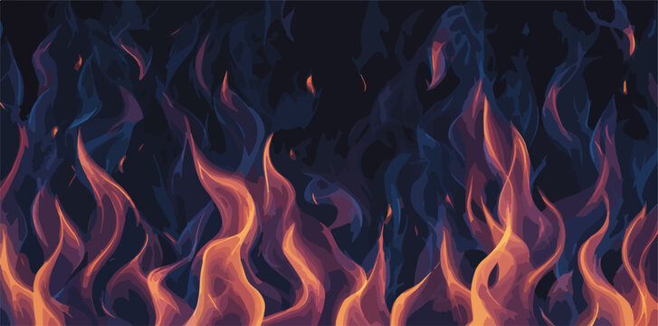 Fiamme ardenti e fumo blu su sfondo scuro, un'esplosione di energia astratta e calore.