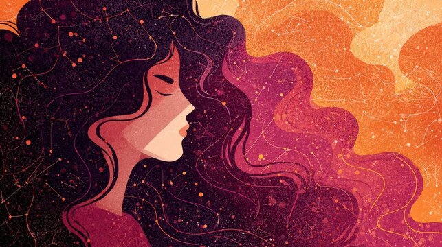 Girl with long hair, a vector illustration of a woman's profile featuring beauty, fashion, and an elegant floral design