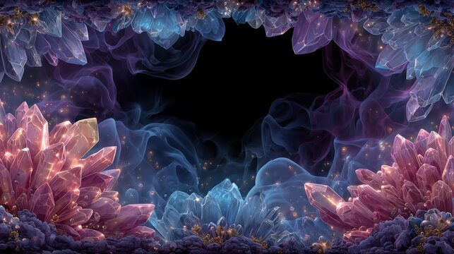 Purple, pink, and black crystal background wallpaper banner photo frames, Korea KPop style