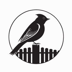 Small Bird Sitting on a Fence Logo Vector isolated on white background