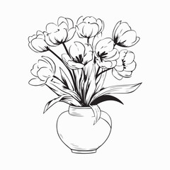 Bouquet of Tulip Flowers in Ceramic Vase Image Vector on White background