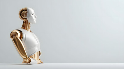 A futuristic robot in a modern setting, exploring the realm of innovation. The robot's sleek design and forward gaze suggest technological advancement and a vision of the future