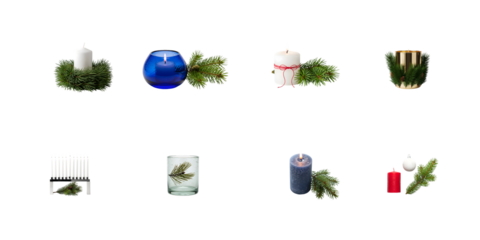 Collection of advent wreaths and candles isolated on transparent background for the christmas time decoration in the winter season