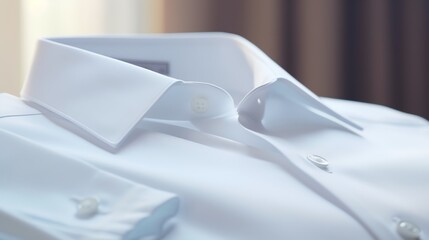 Close-up of a crisp white dress shirt collar.