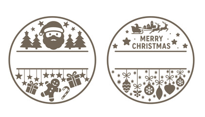 Christmas Round Ornament, Snowman, Santa, Gifts & Hanging Decorations, vector design