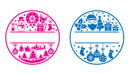 Christmas Round Ornament, Snowman, Santa, Gifts & Hanging Decorations, vector design