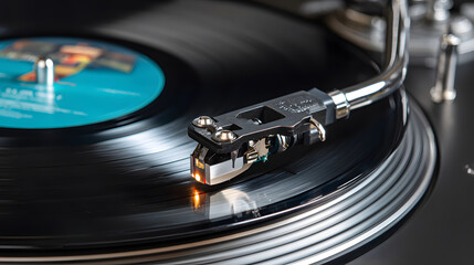 Close-up of a Turntable Playing a Vinyl Record with Stylus