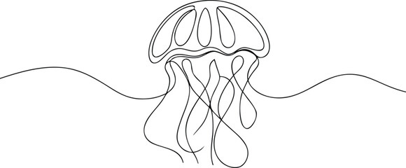 Single line drawing of a jellyfish with flowing tentacles