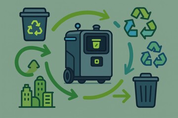 Automated waste management system showcasing smart recycling technology integrated with urban infrastructure promoting sustainability and circular economy solutions