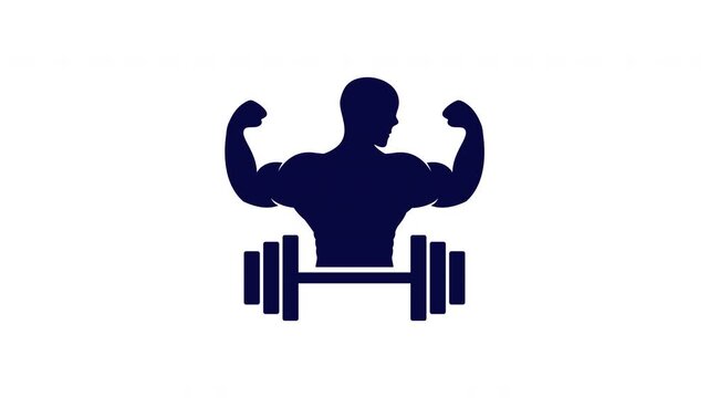 Animasi seorang binaragawan mengangkat dumbel di gym