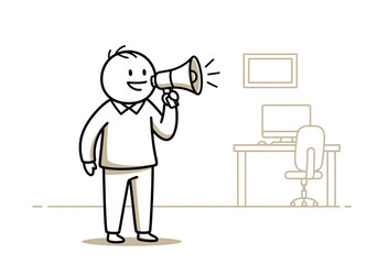 Presenter Speaking in Front of Microphone Line Art