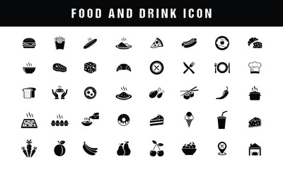 Food and drinks vector icon collection. including fruits, meals and beverage illustration
