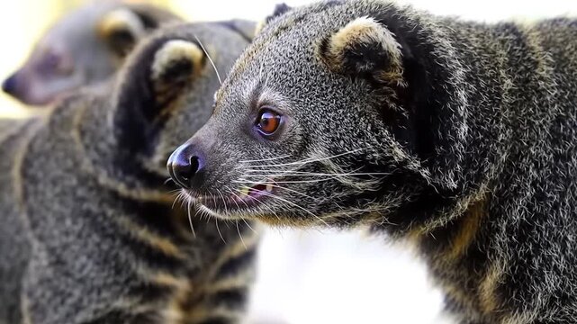 Close-up of curious bear cats in a natural setting, showcasing their unique features and behaviors