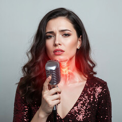 singer, throat, covid, grip, singer with microphone, song, woman singer, woman, red throat, pain in throat