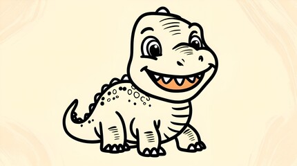 Funny Outline Doodle of a Cute Hand-Drawn Dinosaur