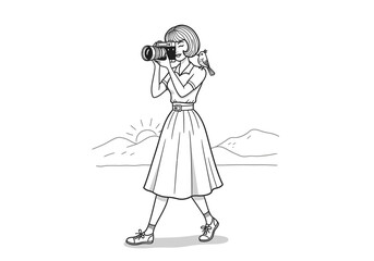 Girl Looking Through Binoculars Illustration