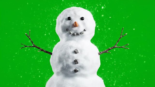 Time Lapse Video of a Snowman Melting on a Green Screen Background.