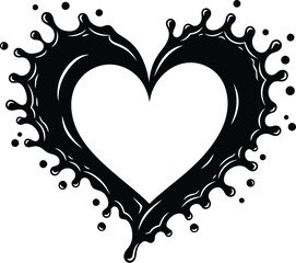 A black liquid splash forming a heart shape on a white background