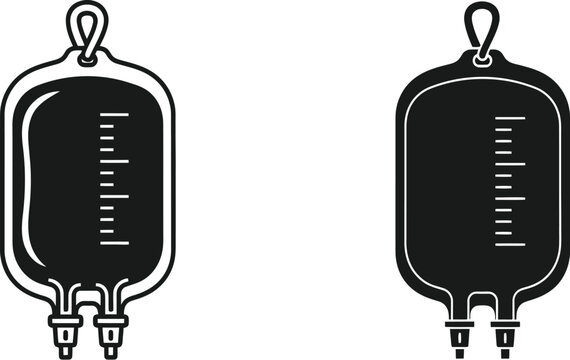 Black and white illustration of two medical iv drip fluid bags