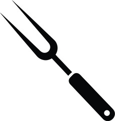 A simple black and white illustration of a dinner fork on white background