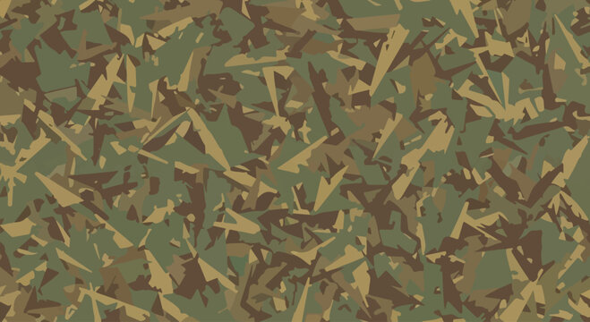 Splinter camouflage pattern with sharp angular fragments, Abstract geometric camouflage texture for tactical apparel, Brown and green fragment camouflage wallpaper for outdoor design