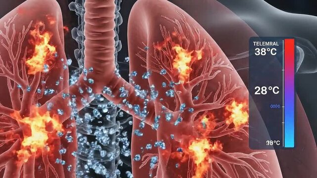Animated Lungs Visualization Showing Bronchial Tree and Temperature Gradients for Pulmonary Research and Medical Education Explaining Respiratory Illnesses and