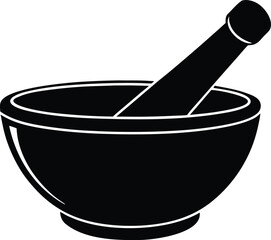 Laboratory pestle and mortar vector, science or chemistry lab equipment silhouette