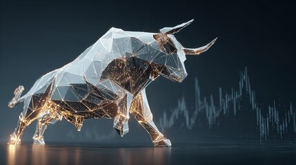 Obraz premium Low poly bull representing stock market, investment, and financial growth concepts.