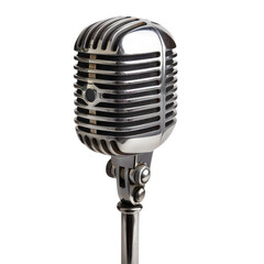 Fototapeta premium Vintage Microphone Studio Recording Audio Equipment Nostalgia Silver Chrome Classic Mic Retro Music