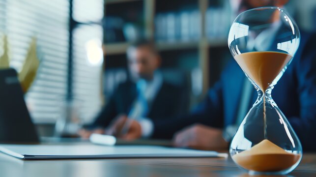 Hourglass symbolizes time management in business.