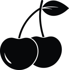 Pair of cherries silhouette icon, sweet berry design element for food and drink projects