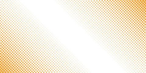 Orange Halftone Square Dot Gradient Background with Bright White Diagonal Focus Area and Border