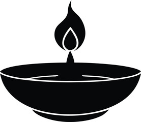 Diwali diya silhouette vector illustration, traditional deepavali oil lamp graphic element