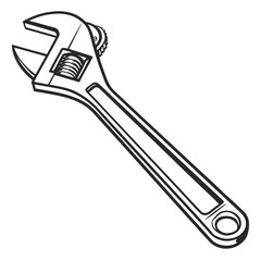 Monochrome adjustable wrench tool presents a robust outline against the stark white backdrop