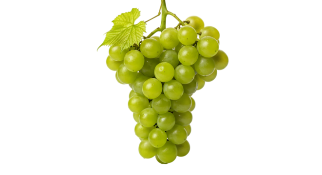 A ripe bunch of green grapes isolated on a transparent background