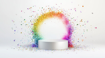 Here possible output based image and instructions White pedestal radiates joy amid colorful