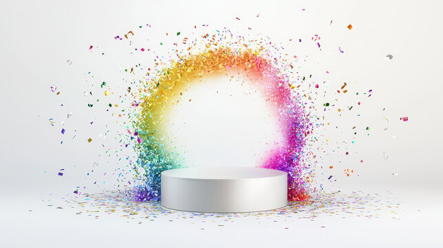 Here possible output based image and instructions White pedestal radiates joy amid colorful