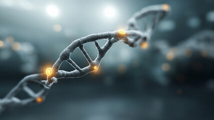 Futuristic of glowing DNA helix strand blue background. inspiring view represents genetic science, biotechnology, and medical