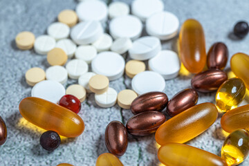 Variety of medicines and drugs.Medicine and healthcare concept.Variety of medicines and...